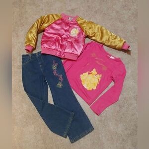 Disney Princess Outfit, 3 pieces, sz. 6, satin jacket, jeans, princess shirt
